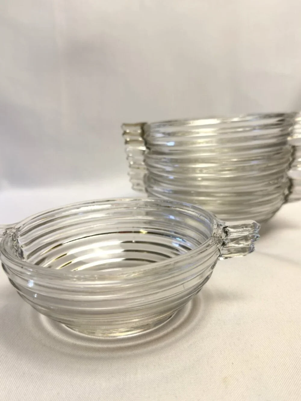 Anchor Hocking Manhattan Clear Pressed Glass 6” Handled Cereal Relish Bowls 4 pc